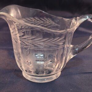 Fostoria "Holly Clear" etched glass creamer with a handle